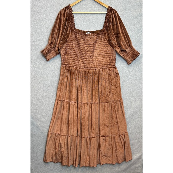 Baltic Born Dresses & Skirts - Baltic Born Size 2XL Velvet Midi Dress Smocked Tiered Brown Romantic Autumn Boho